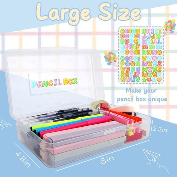 Pencil Case, Pencil Box, Large Pencil Case, Crayon Box, Clear Pencil Case, Plast - Picture 3 of 7